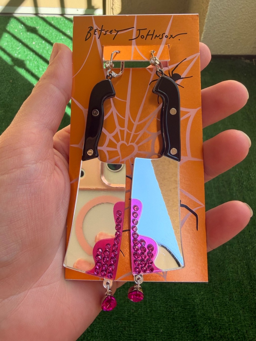 Betsey Johnson CLEAVER LEVERBACK EARRINGS Halloween Jewelry - Picture 3 of 4